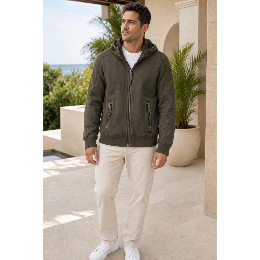 American Eagle Hooded Jacket Men's S Olive Green Quilted Lined Utility Y2K Zip